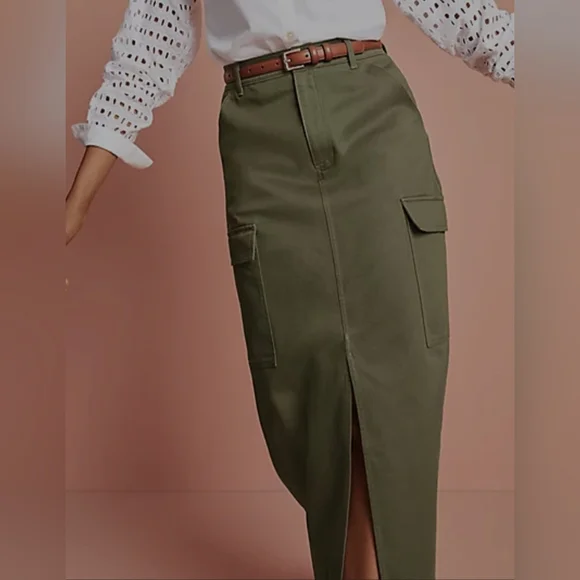 Ann Taylor LOFT Military Green Cargo Skirt Women's Size 10 Open Front - Picture 15 of 16
